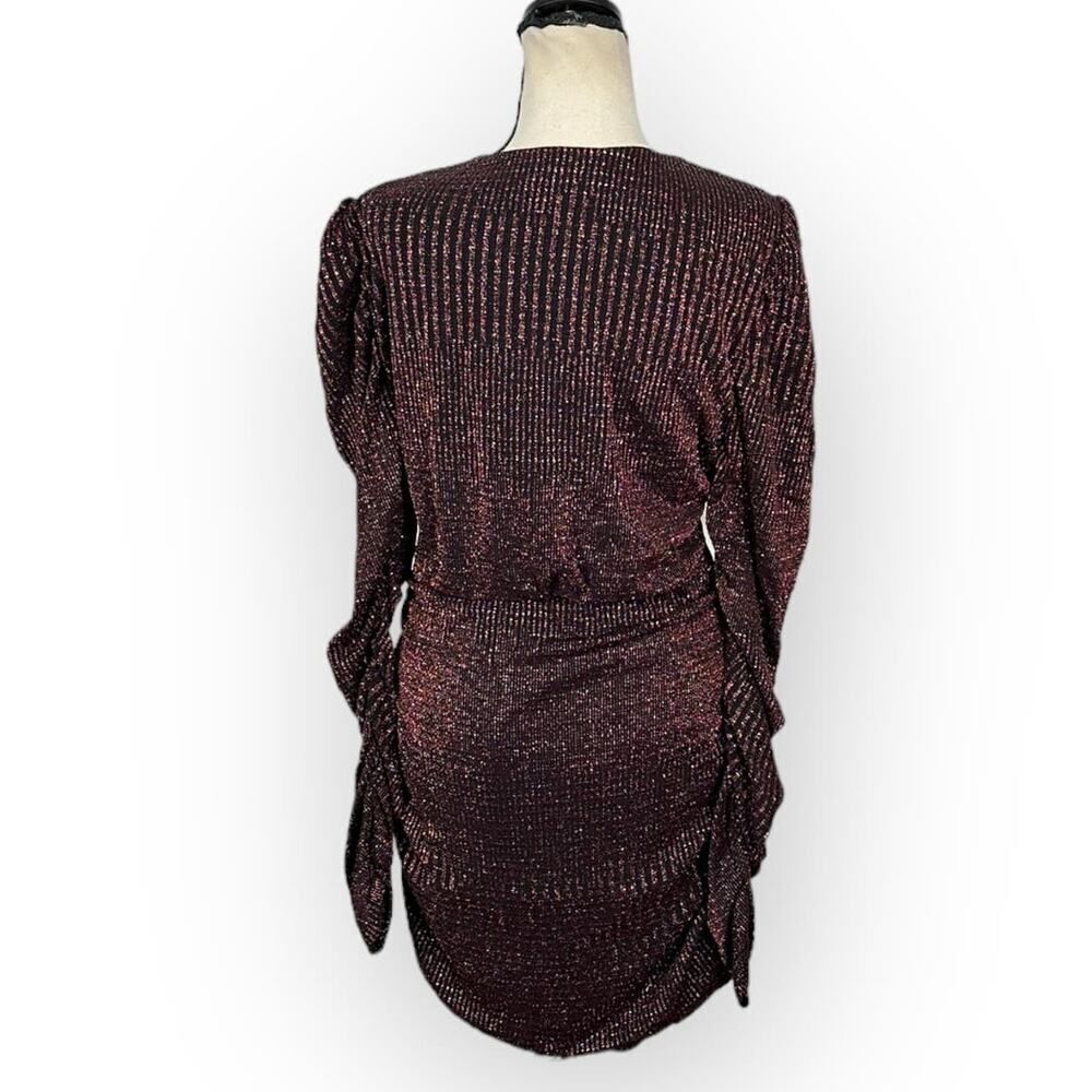 WAYF x Emma Rose Corvette Ruched Minidress Women's Med Black Metallic V-Neck - Picture 5 of 9